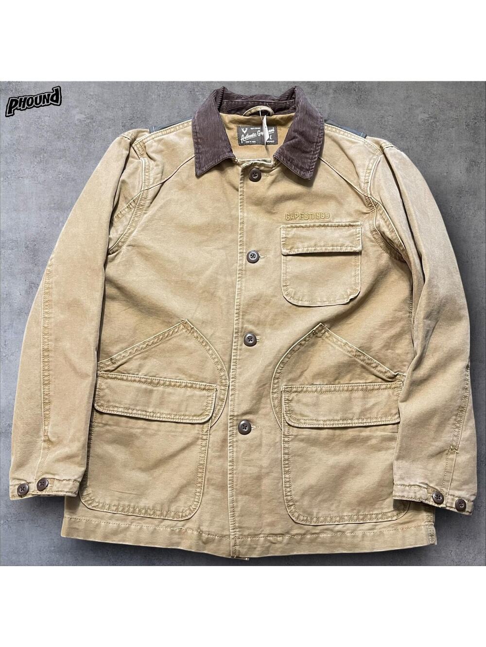 Gap Kids Jacket Boys Large Tan Canvas Chore Coat Barn Field Corduroy Collar